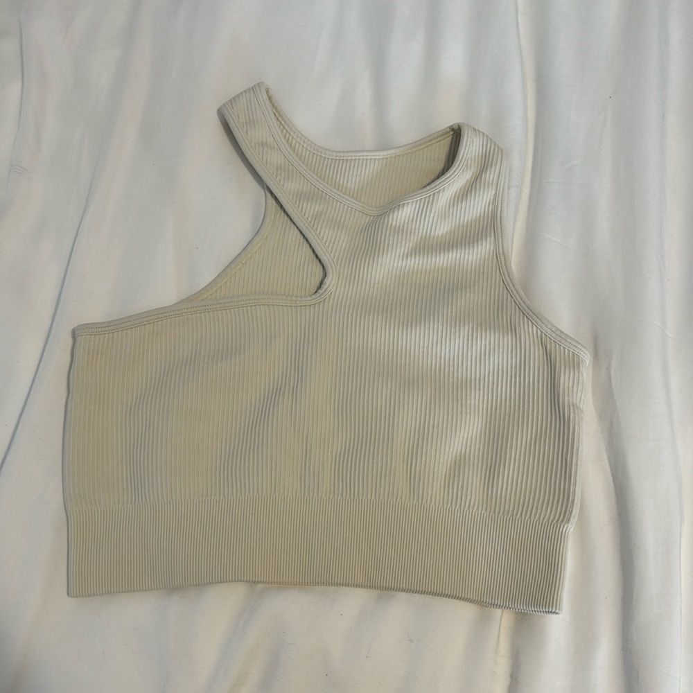 Cream ribbed workout crop